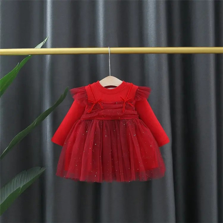 Rochițe de ocazie - Rochie diafana rosie cu tulle si detalii rosii