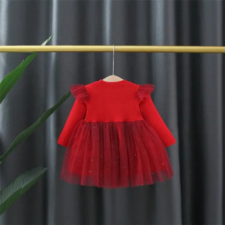 Rochie diafana rosie cu tulle si detalii rosii [1]