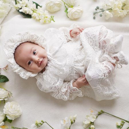 Botez - Rochie din muselina cu dantela, Charlotte
