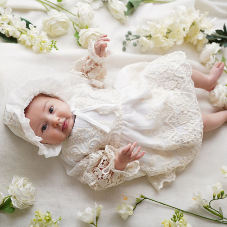 Rochie alba de botez cu dantela, Madira [2]