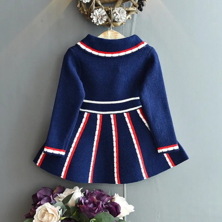 Rochie bleumarin model parizian cu rosu si alb [1]