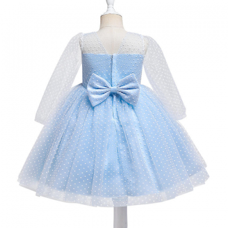 Rochie eleganta bleu cu bulinute, maneci transparente si fusta din tulle [1]