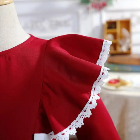 Rochițe toamnă - iarnă - Rochie bordo cu fundite, volane si broderie