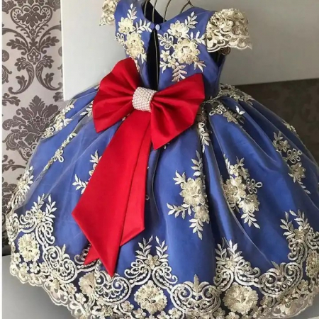 Rochițe de ocazie - Rochita de printesa cu broderie si funda rosie