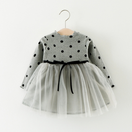 Rochițe toamnă - iarnă - Rochie fete cu buline și tulle gri