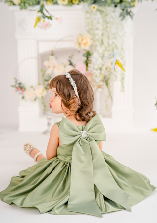 Rochie fete din tafta Verde, de Ocazie, Eleganta cu Funda detașabilă, Charlotte [6]