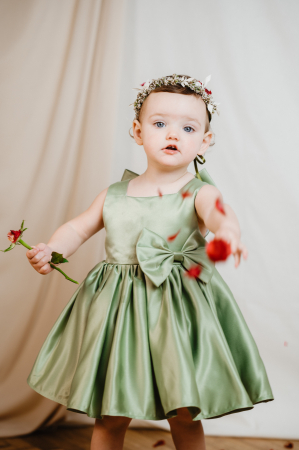 Rochie fete din tafta Verde, de Ocazie, Eleganta cu Funda detașabilă, Charlotte [2]
