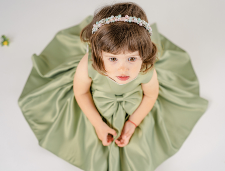 Rochie fete din tafta Verde, de Ocazie, Eleganta cu Funda detașabilă, Charlotte [5]