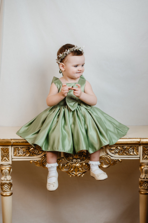 Rochie fete din tafta Verde, de Ocazie, Eleganta cu Funda detașabilă, Charlotte [3]
