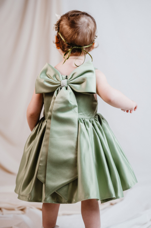 Rochie fete din tafta Verde, de Ocazie, Eleganta cu Funda detașabilă, Charlotte [1]