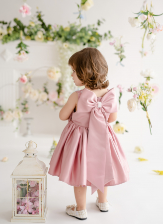 Premium - Rochie fete din tafta roz, de Ocazie, Eleganta cu Funda detașabilă, Charlotte