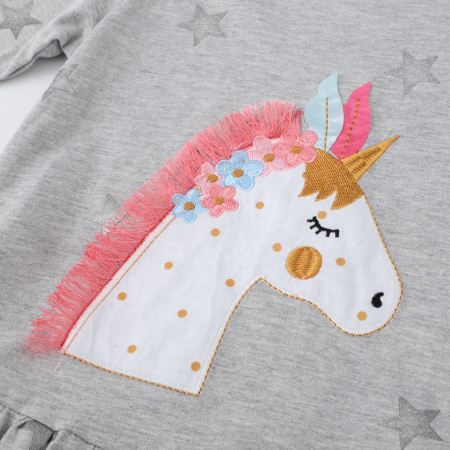 Rochie cu mânecă lungă cu unicorn, steluțe și volan în partea de jos [3]