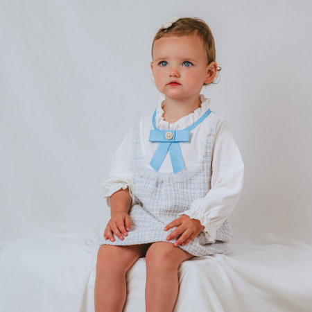 Premium - Rochie fete Bleu din Tweed cu Maneci din Bumbac
