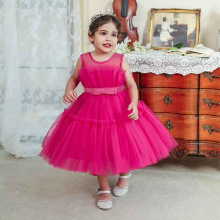 Rochie fucsia din tulle cu sectiuni transparente [1]