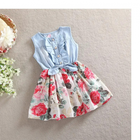 Rochițe primăvară - vară - rochie-de-blugi-cu-fusta-bej-cu-floricele.jpg
