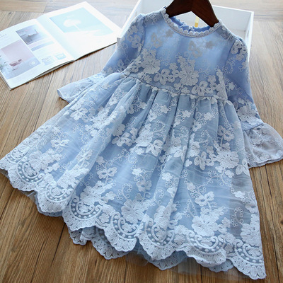 Rochițe de ocazie - Rochie lunga albastra cu flori albe brodate Little Dress