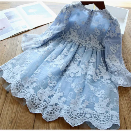 Rochie lunga albastra cu flori albe brodate Little Dress [1]
