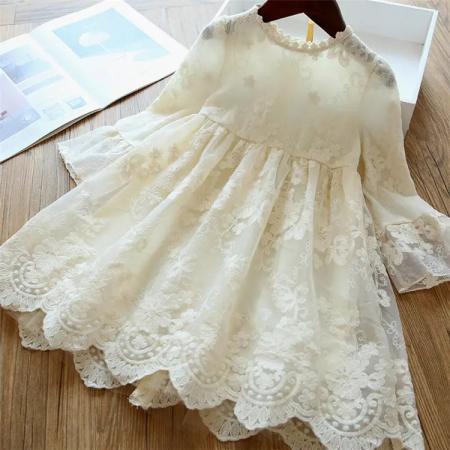 Rochițe de ocazie - Rochie lunga crem cu flori brodate Little Dress