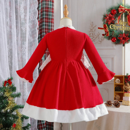 Rochie rosie cu maneci lungi evazate si talie evidentiata cu broderie [1]