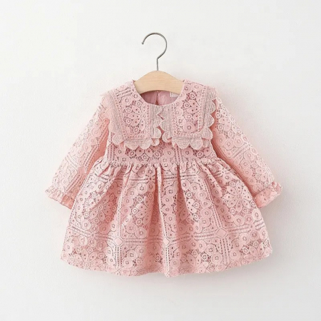 Rochițe toamnă - iarnă - Rochie roz cu broderie și guler