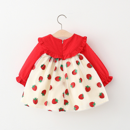 Rochie roșie cu guler și fustă din tulle cu căpșuni [1]