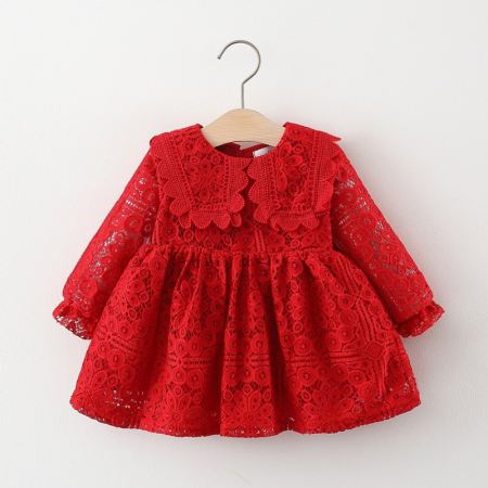 Rochie roz cu broderie și guler [1]