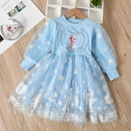 Rochițe primăvară - vară - Rochita bleu cu Elsa si voal