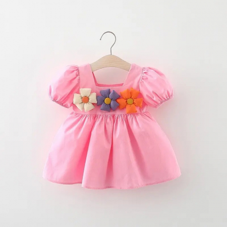 Rochițe primăvară - vară - rochie-roz-cu-maneca-scurta-si-3-floricele.jpg