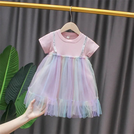 Rochițe de ocazie - Rochie cu tulle curcubeu si bretelute