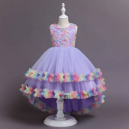 Rochițe de ocazie - Rochie mov de ocazie cu aplicatii si straturi de tulle
