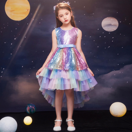 Rochie asimetrica de petrecere cu paiete colorate si tulle [1]