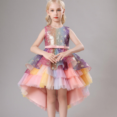 Rochie asimetrica de petrecere cu paiete colorate si tulle [2]