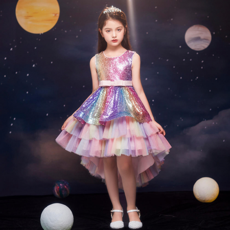 Rochițe de ocazie - Rochie asimetrica de petrecere cu paiete colorate si tulle