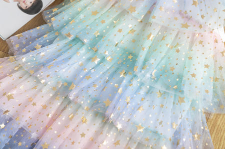 Rochie curcubeu de printesa cu volane din tulle si sectiuni transparente [1]
