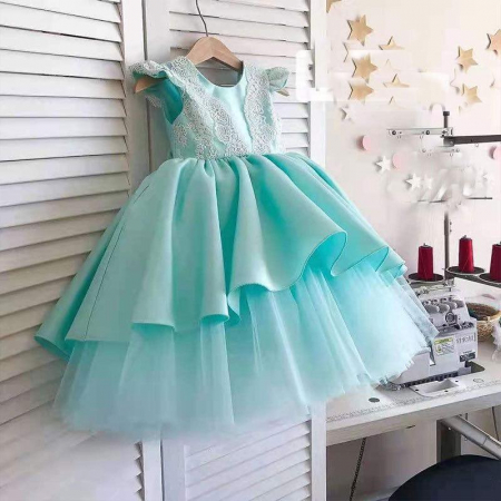 Rochițe de ocazie - Rochie verde de printesa cu broderie si tulle
