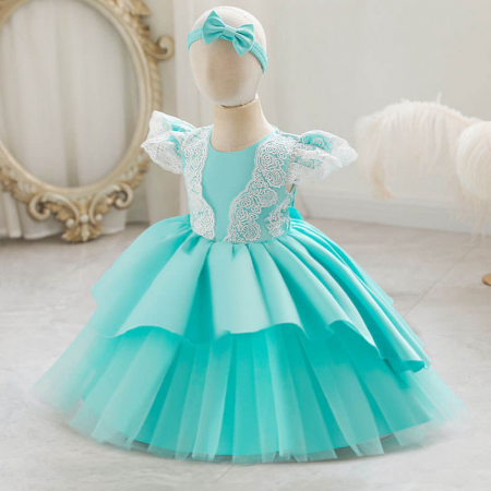 Rochie verde de printesa cu broderie si tulle [1]