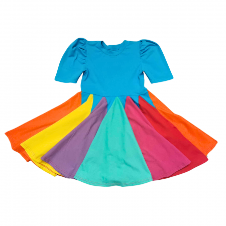 Premium - Rochie albastra super-invartitoare curcubeu