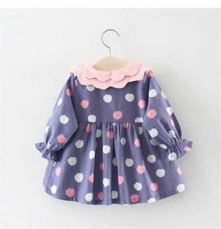 Rochie mov cu guler dublu roz si bulinute [1]