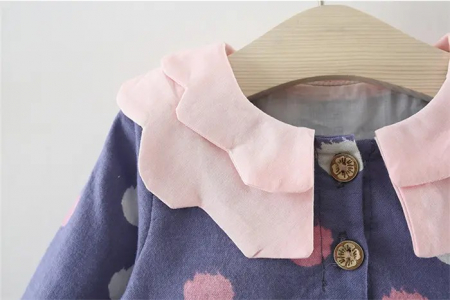 Rochie mov cu guler dublu roz si bulinute [4]