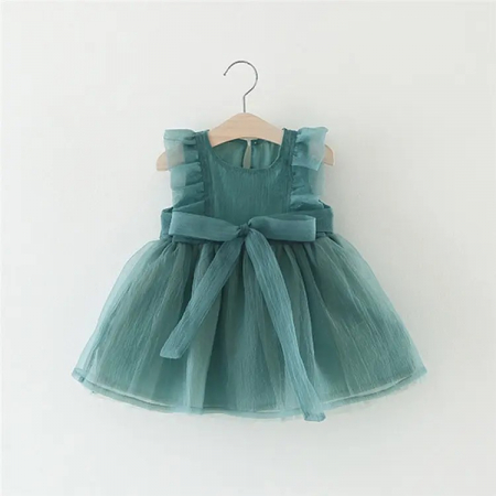 Rochițe primăvară - vară - Rochie verde de voal cu volane si fundita