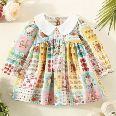 Rochițe toamnă - iarnă - Rochie vesela cu model patchwork si guler