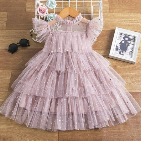 Rochițe de ocazie - Rochie de printesa cu volane din tulle si sectiuni transparente