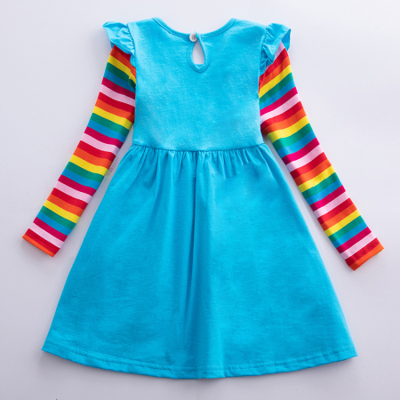 Rochie albastră cu mânecă lungă curcubeu și unicorn [1]