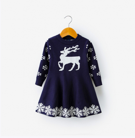Rochiță bleumarin de Crăciun cu ren [1]