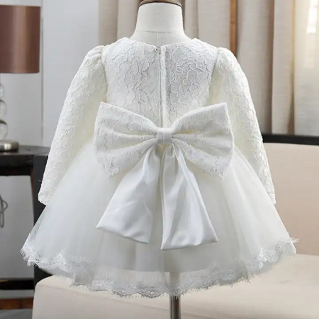 Rochițe de ocazie - Rochie alba de ocazie cu broderie si funda