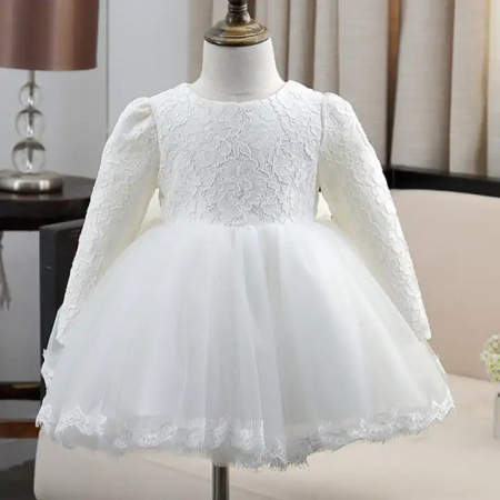 Rochie alba de ocazie cu broderie si funda [1]