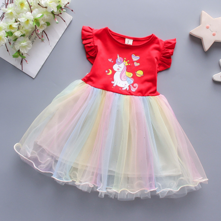 Rochițe primăvară - vară - rochita-rosie-cu-unicorn-si-fusta-din-tulle-curcubeu.jpg