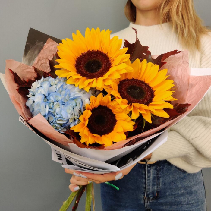 Buchet de Toamnă din Floarea Soarelui și Hortensie [2]