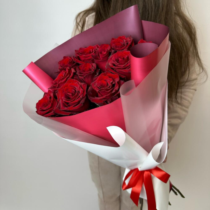 Buchet din 11 Trandafiri Roșii Premium Înalți H 80-90cm [2]