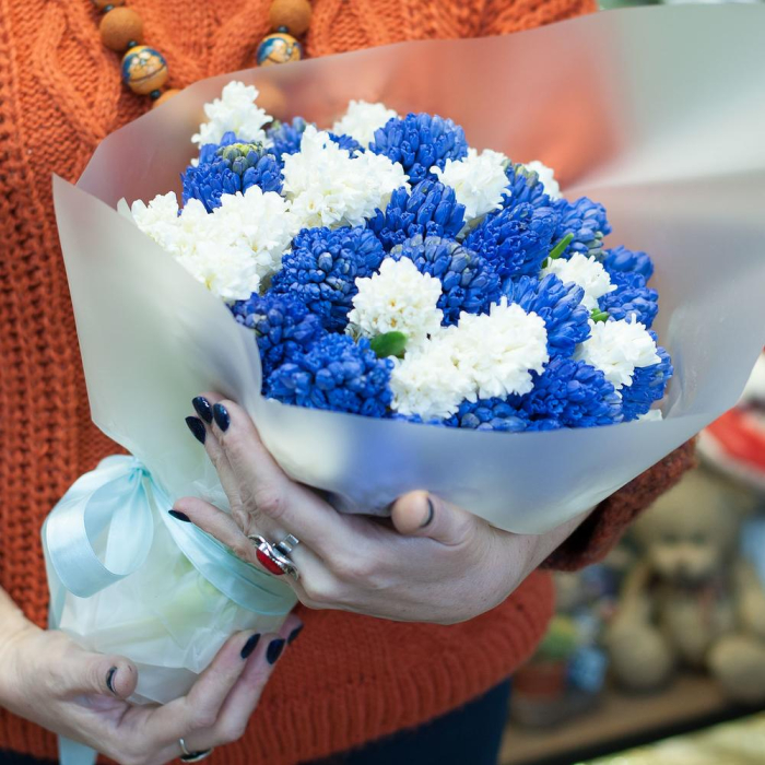 Buchet de Zambile Albastre și Albe (51 fire) [2]